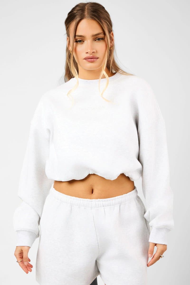 Kaiia Kaiia The Label Bubble Hem Cropped Sweatshirt Light Grey Marl