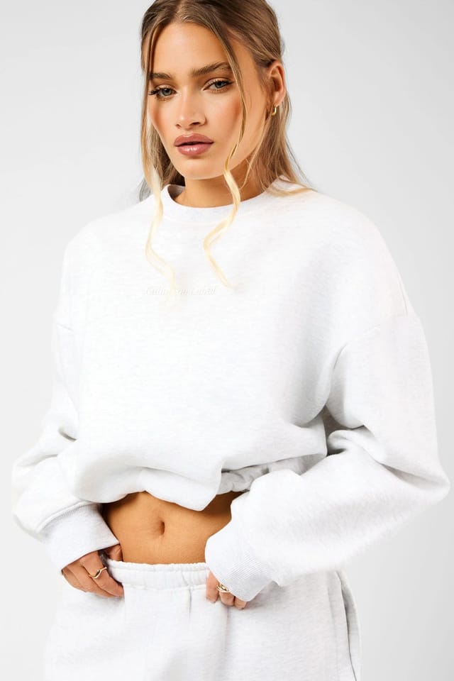 Kaiia Kaiia The Label Bubble Hem Cropped Sweatshirt Light Grey Marl - 3