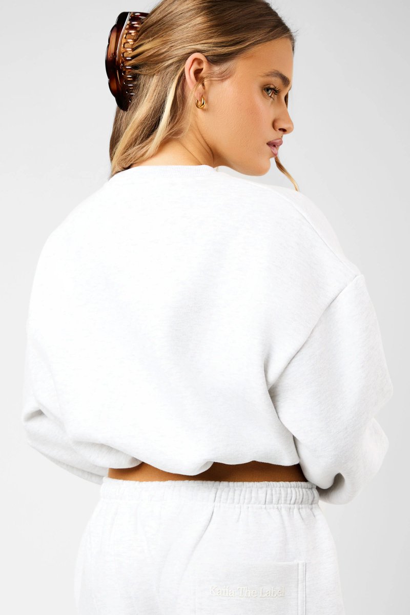 Kaiia Kaiia The Label Bubble Hem Cropped Sweatshirt Light Grey Marl - 4