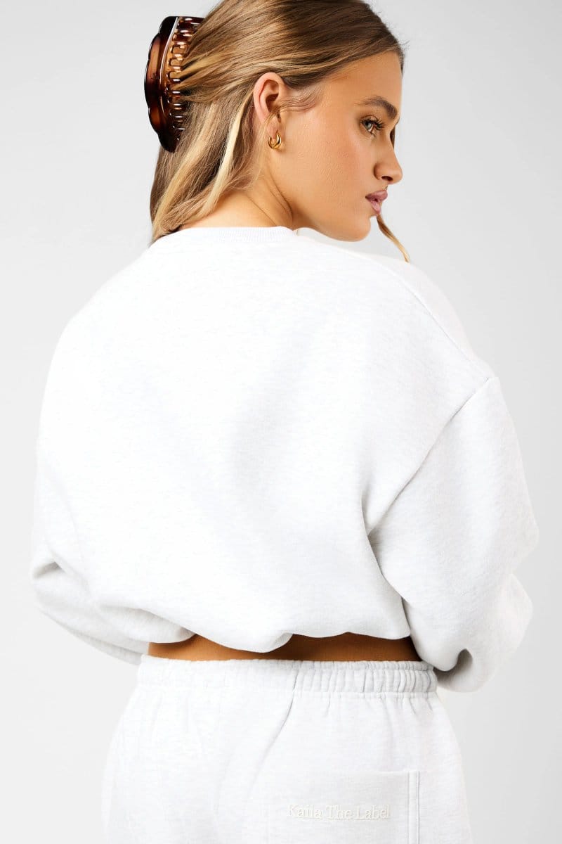 Kaiia Kaiia The Label Bubble Hem Cropped Sweatshirt Light Grey Marl - 4