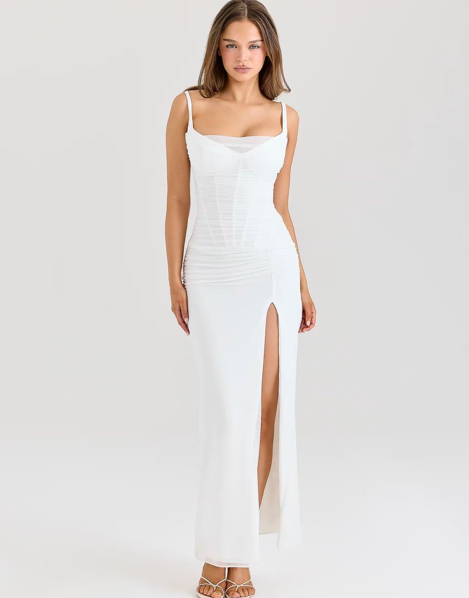 ASOS House of CB Lini white mesh maxi dress in white
