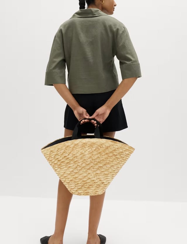 Marks & Spencer M&S Linen Rich Collared Popover Crop Top Dark Khaki - 3