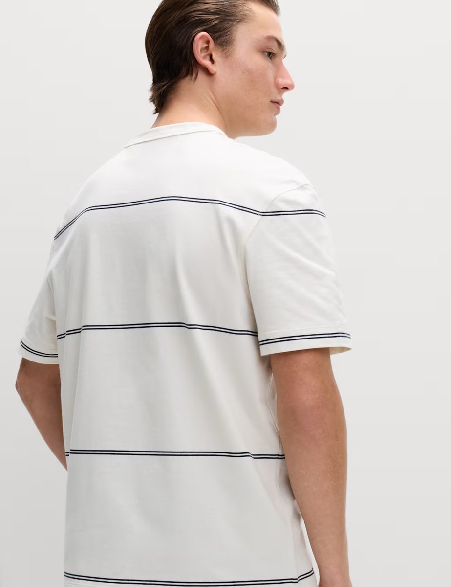 Marks & Spencer M&S Pure Cotton Striped Relaxed Crew Neck T-Shirt Ecru - 4