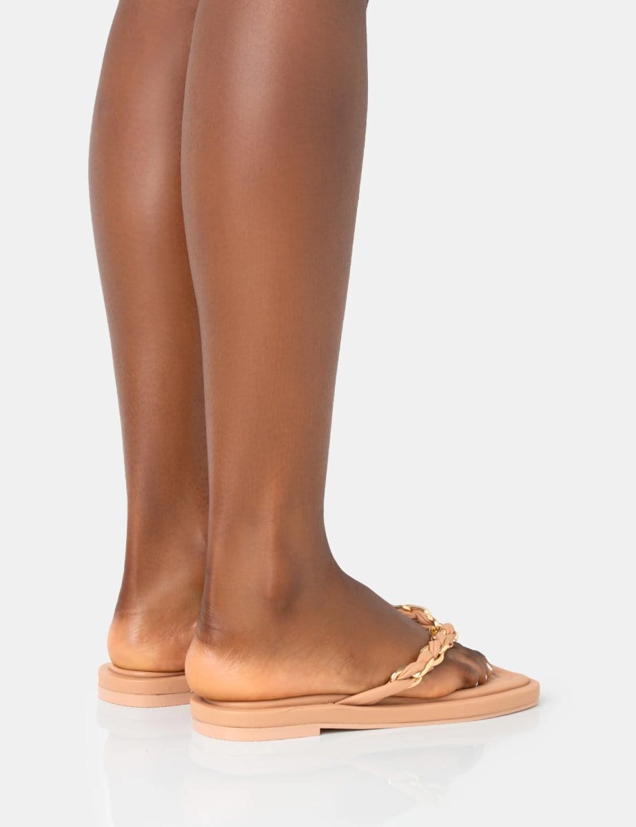 Public Desire Retreat Nude PU Chain Strap Flip Flop Sandals - 4
