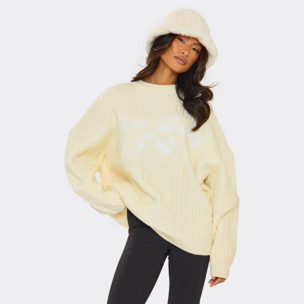 EGO EGO Oversized Snow Bunny Graphic Christmas Jumper in Cream