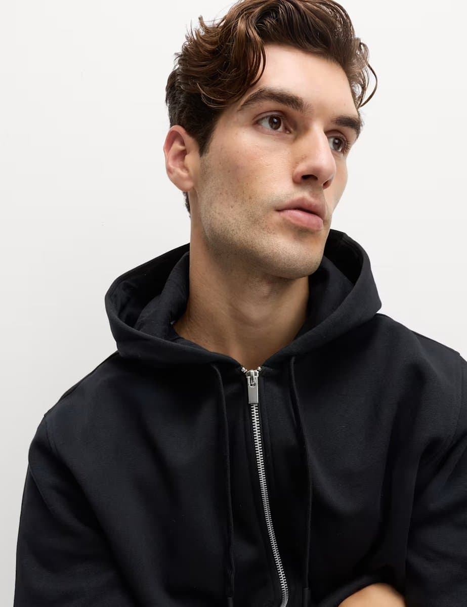 Marks & Spencer M&S Cotton Rich Zip Through Hoodie Black