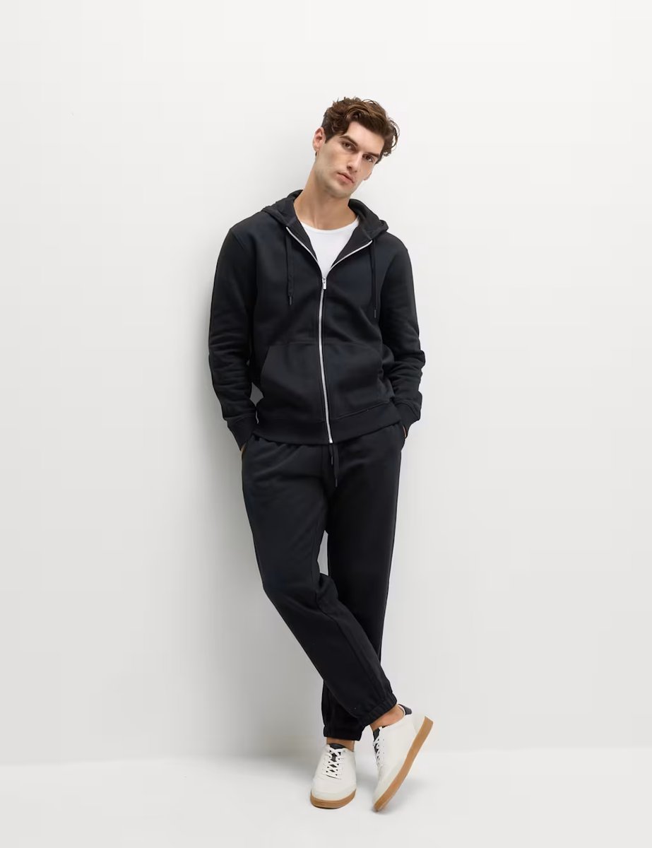 Marks & Spencer M&S Cotton Rich Zip Through Hoodie Black - 2