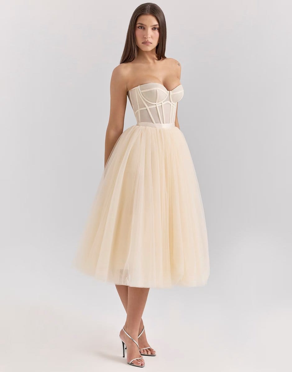 ASOS House of CB Darling midi dress in vintage cream - 4