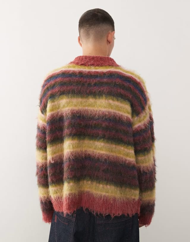 ASOS Reclaimed Vintage knitted collared cardigan in multi stripe - 3