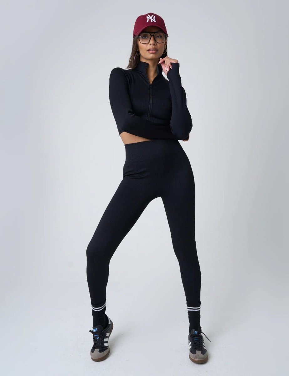 Public Desire Public Desire UK Ribbed High Waisted Bum Lift Leggings in Black