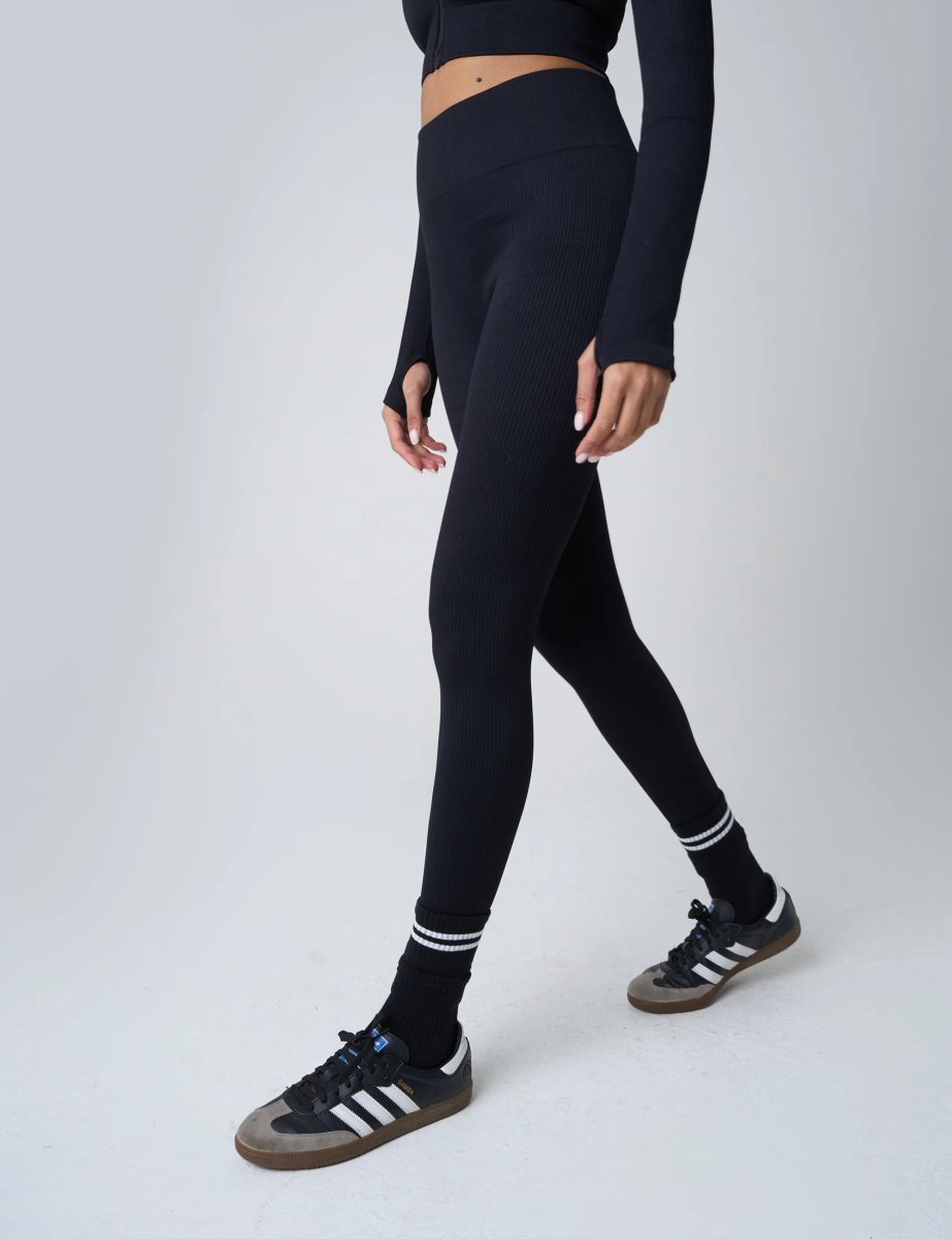 Public Desire Ribbed High Waisted Bum Lift Leggings Black - 2