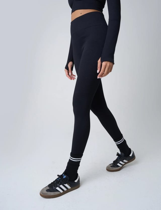 Public Desire Ribbed High Waisted Bum Lift Leggings Black - 2