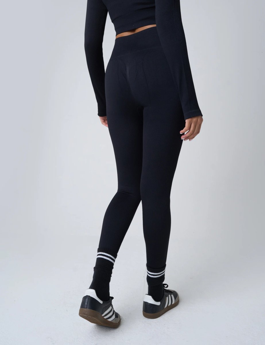 Public Desire Ribbed High Waisted Bum Lift Leggings Black - 3
