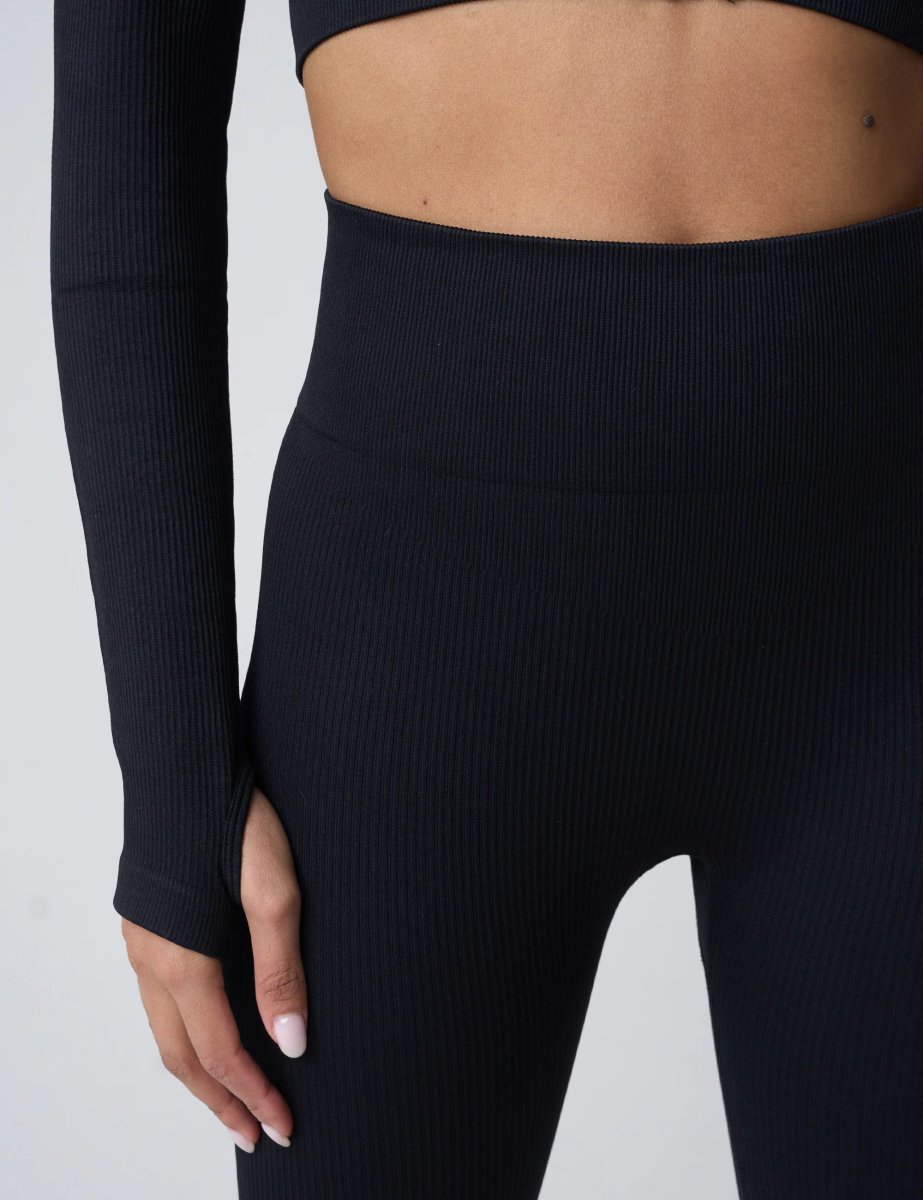 Public Desire Ribbed High Waisted Bum Lift Leggings Black - 4