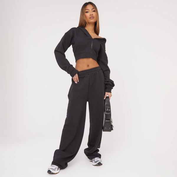 EGO High Waist Oversized Wide Leg Joggers In Black, Women's Size UK 6 - 1