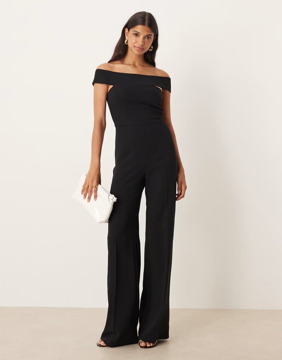 ASOS Mango off shoulder jumpsuit in black
