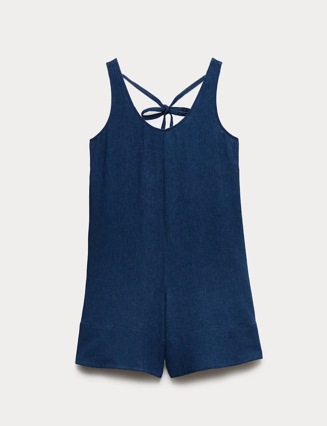 Marks & Spencer M&S Linen Rich Tie Detail Sleeveless Volume Playsuit Dark Indigo - 2