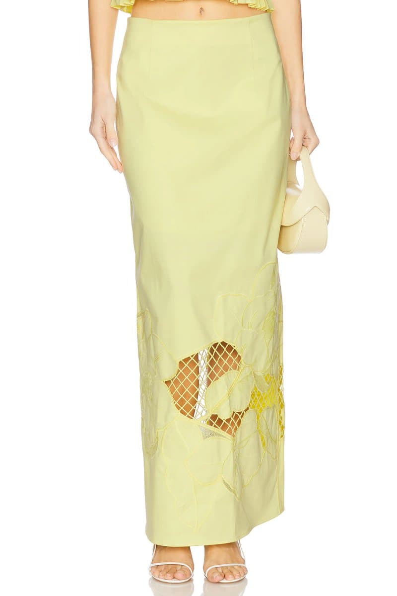 revolve Revolve Embroidered Midi Skirt in Citrine