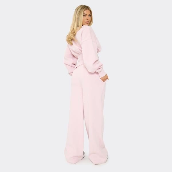 EGO Low Rise Seam Detail Wide Leg Joggers In Pink, Women's Size UK 6 - 2