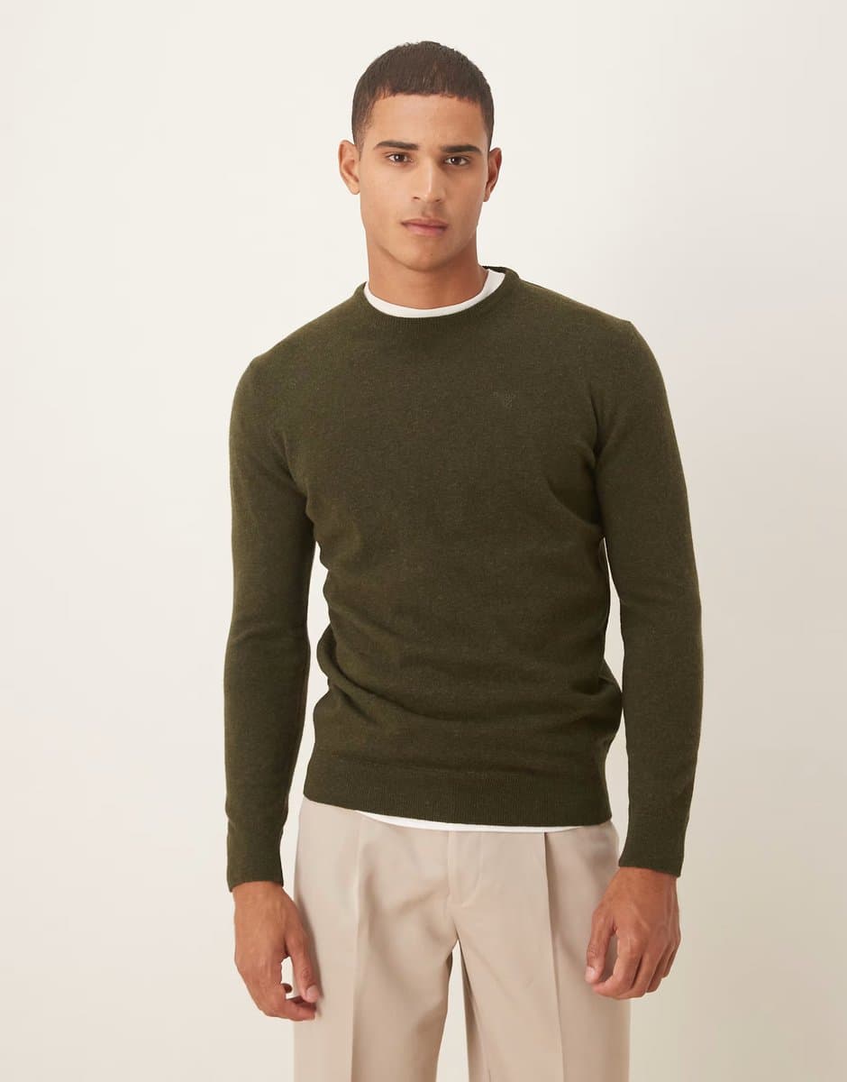 ASOS Barbour Essential lambswool crew neck sweater in seaweed