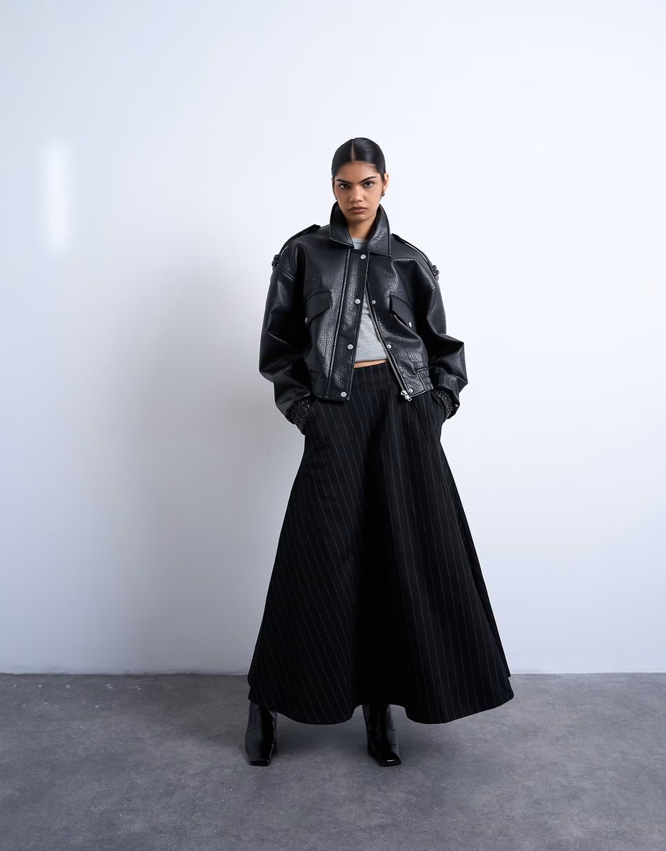 ASOS Topshop denim circle skirt in black stripe - 1