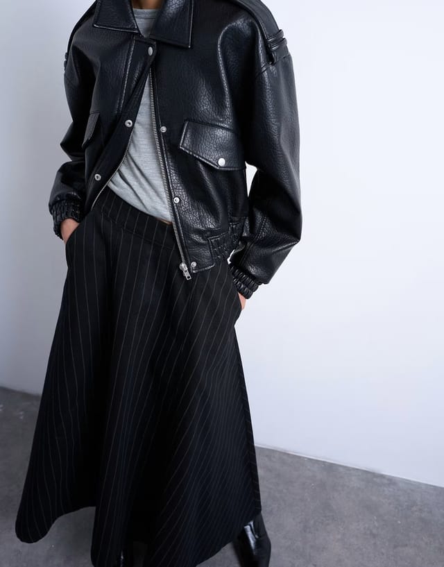 ASOS Topshop denim circle skirt in black stripe - 2