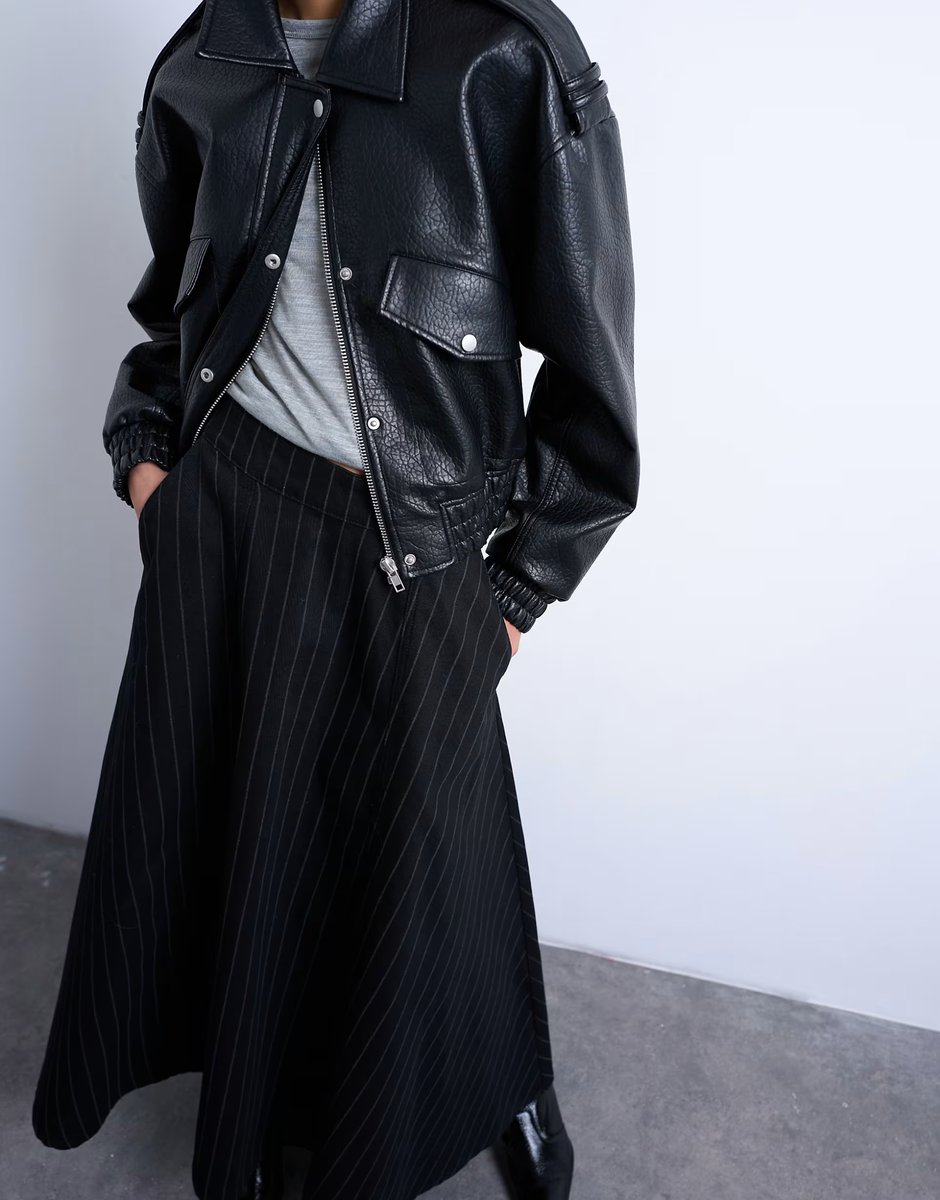 ASOS Topshop denim circle skirt in black stripe - 2