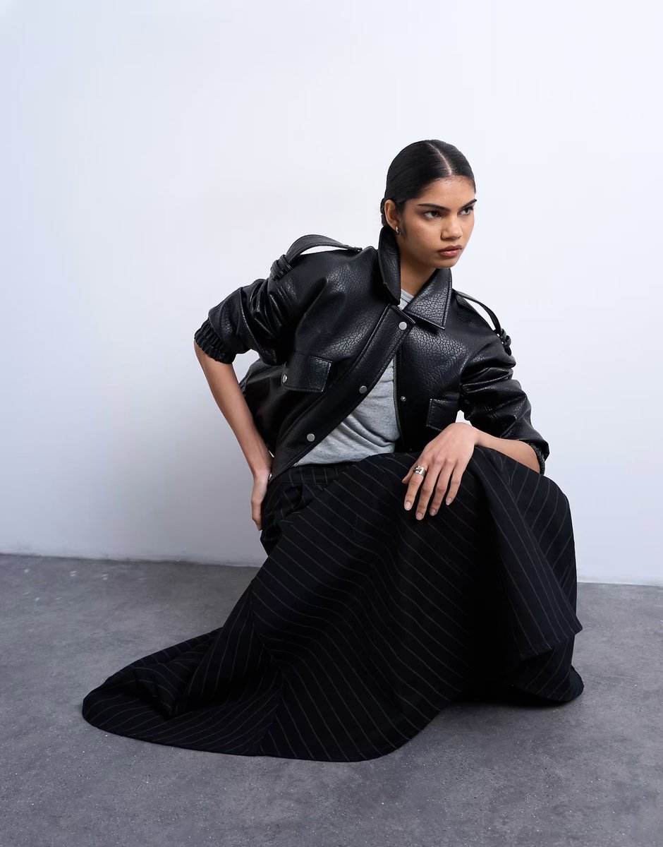 ASOS Topshop denim circle skirt in black stripe - 3