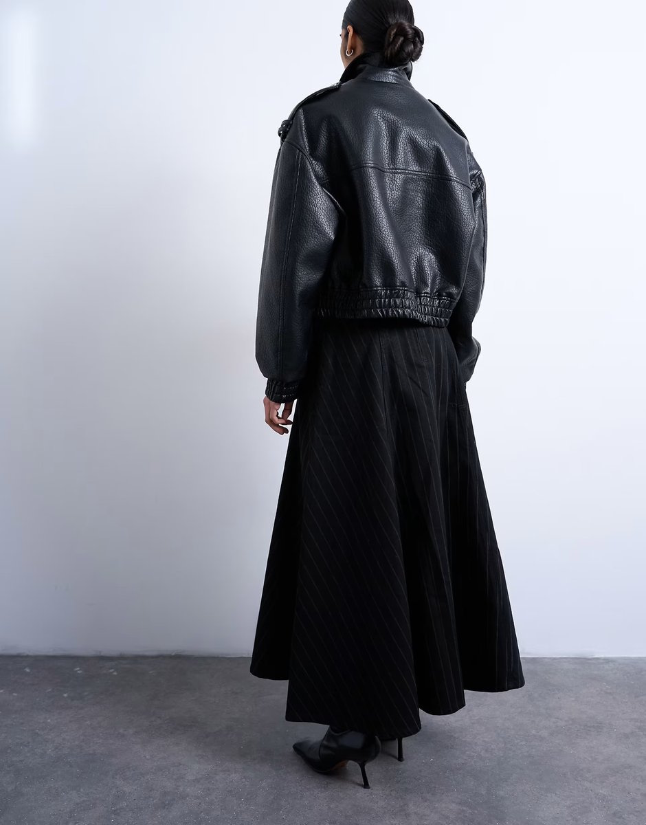 ASOS Topshop denim circle skirt in black stripe - 4