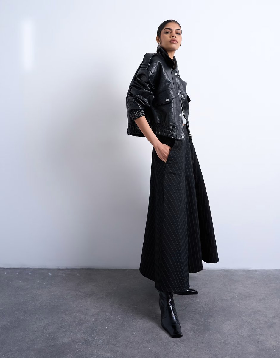 ASOS Topshop denim circle skirt in black stripe - 5