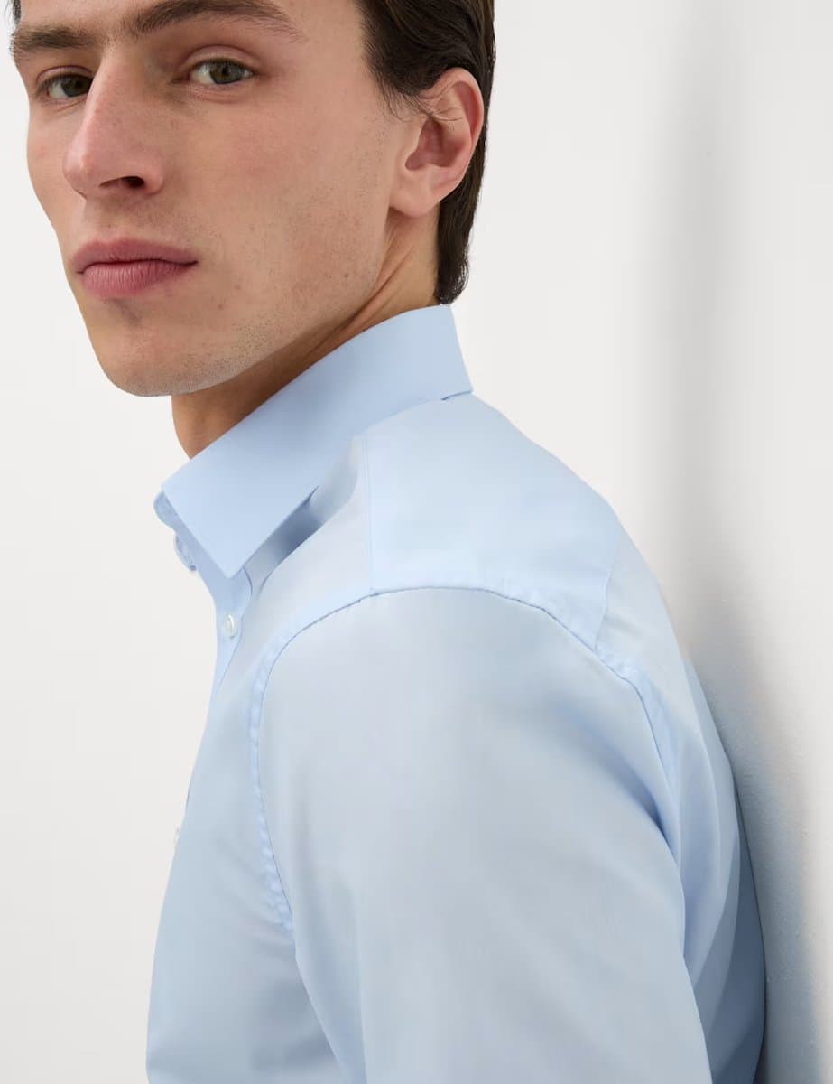 Marks & Spencer M&S Slim Fit Easy Iron Cotton Blend Shirt in Light Blue