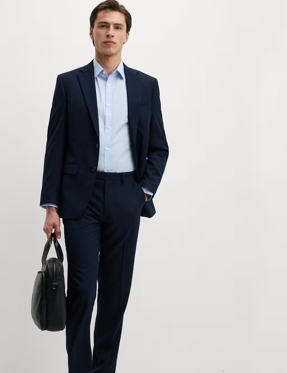 Marks & Spencer M&S Slim Fit Easy Iron Cotton Blend Shirt Light Blue - 3