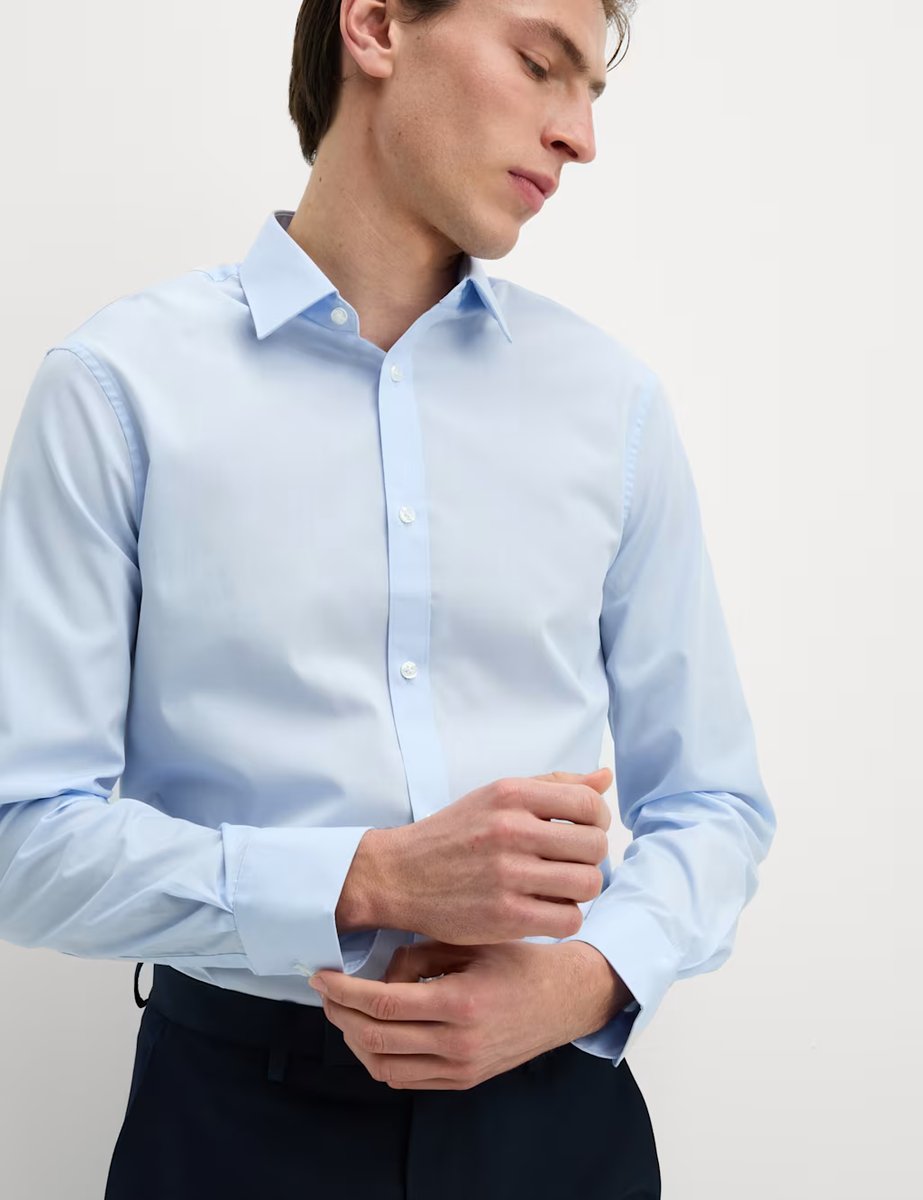 Marks & Spencer M&S Slim Fit Easy Iron Cotton Blend Shirt Light Blue - 4