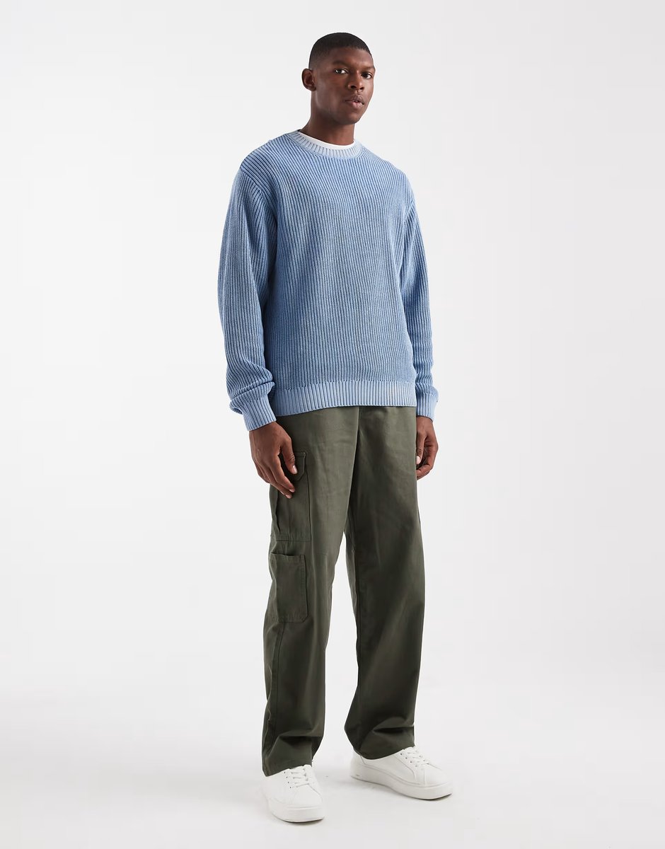 ASOS Redefined Rebel boxy knitted jumper in light blue acid wash - 2