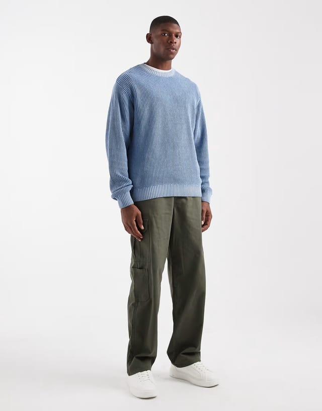 ASOS Redefined Rebel boxy knitted jumper in light blue acid wash - 2