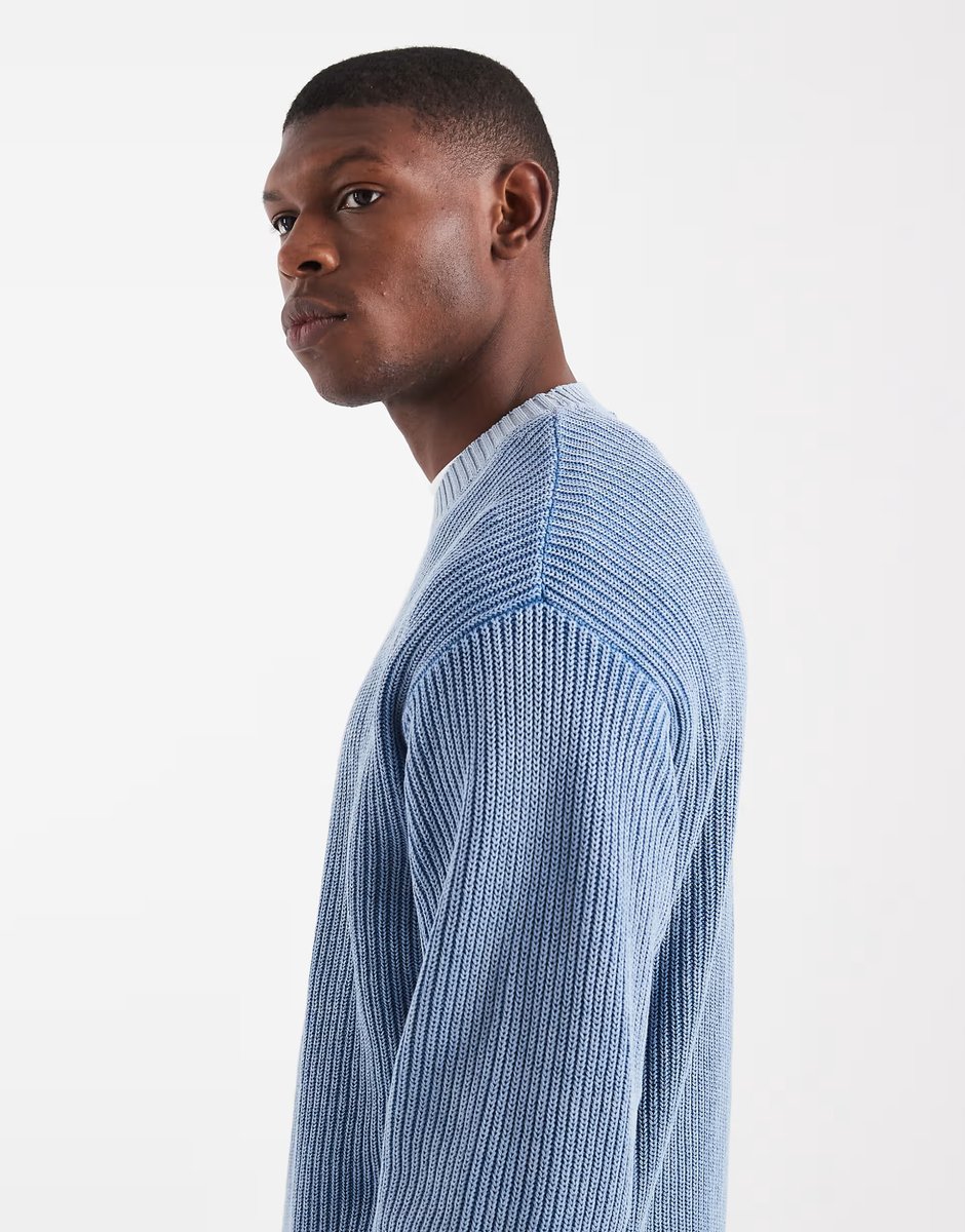 ASOS Redefined Rebel boxy knitted jumper in light blue acid wash - 4