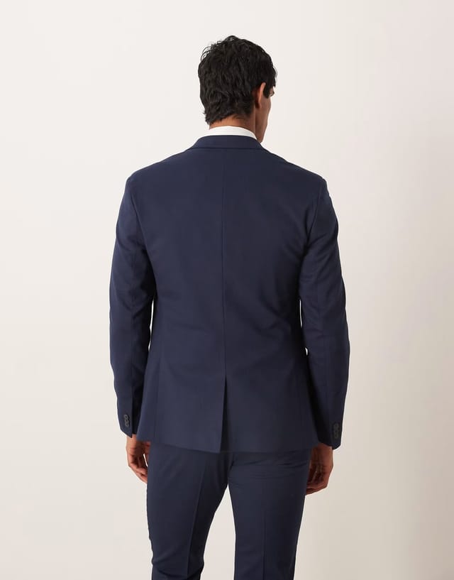 ASOS ASOS DESIGN skinny suit jacket in navy herringbone flannel - 3