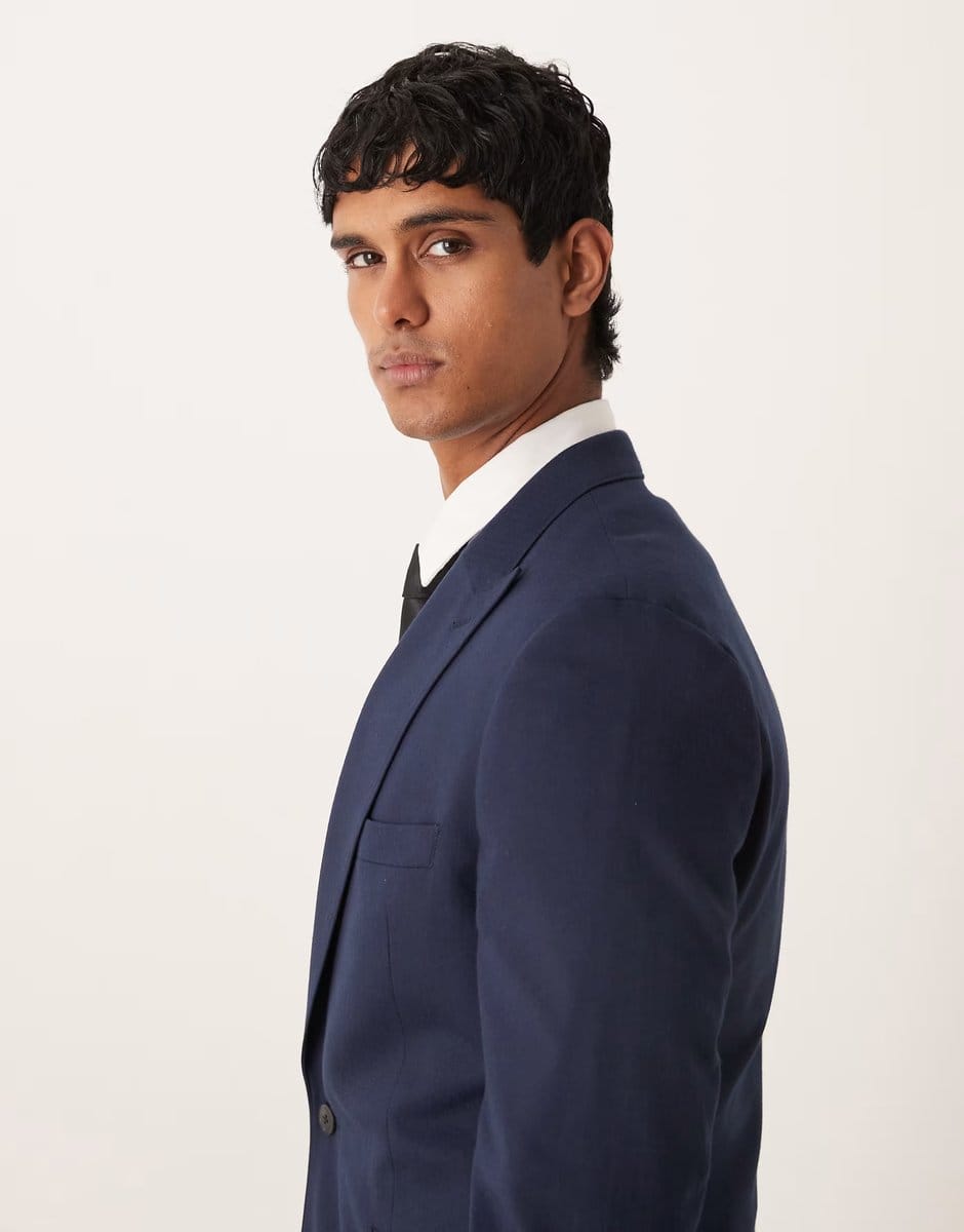 ASOS ASOS DESIGN skinny suit jacket in navy herringbone flannel - 4