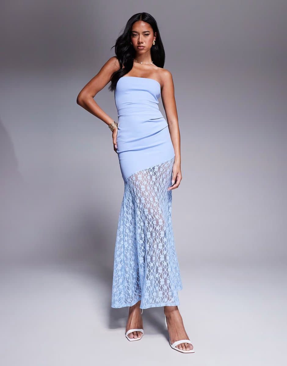 ASOS ASOS DESIGN bandeau with lace skirt maxi dress in blue