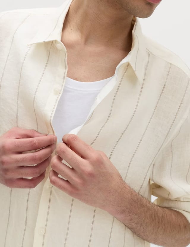 Marks & Spencer M&S Regular Fit Pure Linen Striped Shirt White Mix - 3