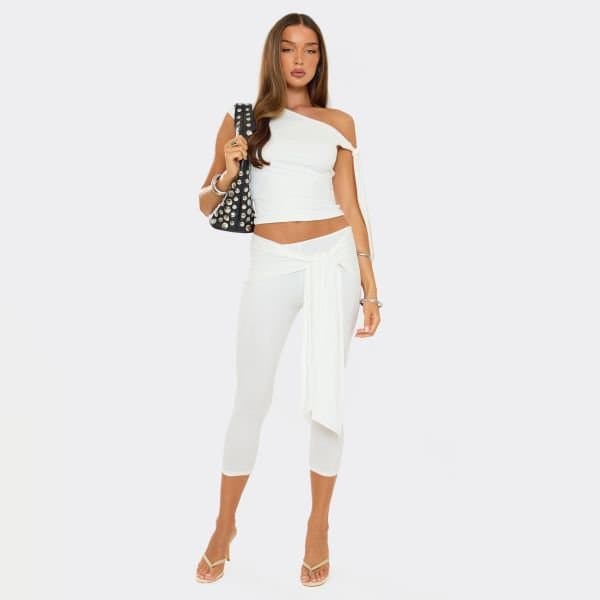 EGO EGO Belted Tie Side Capri Leggings in Cream