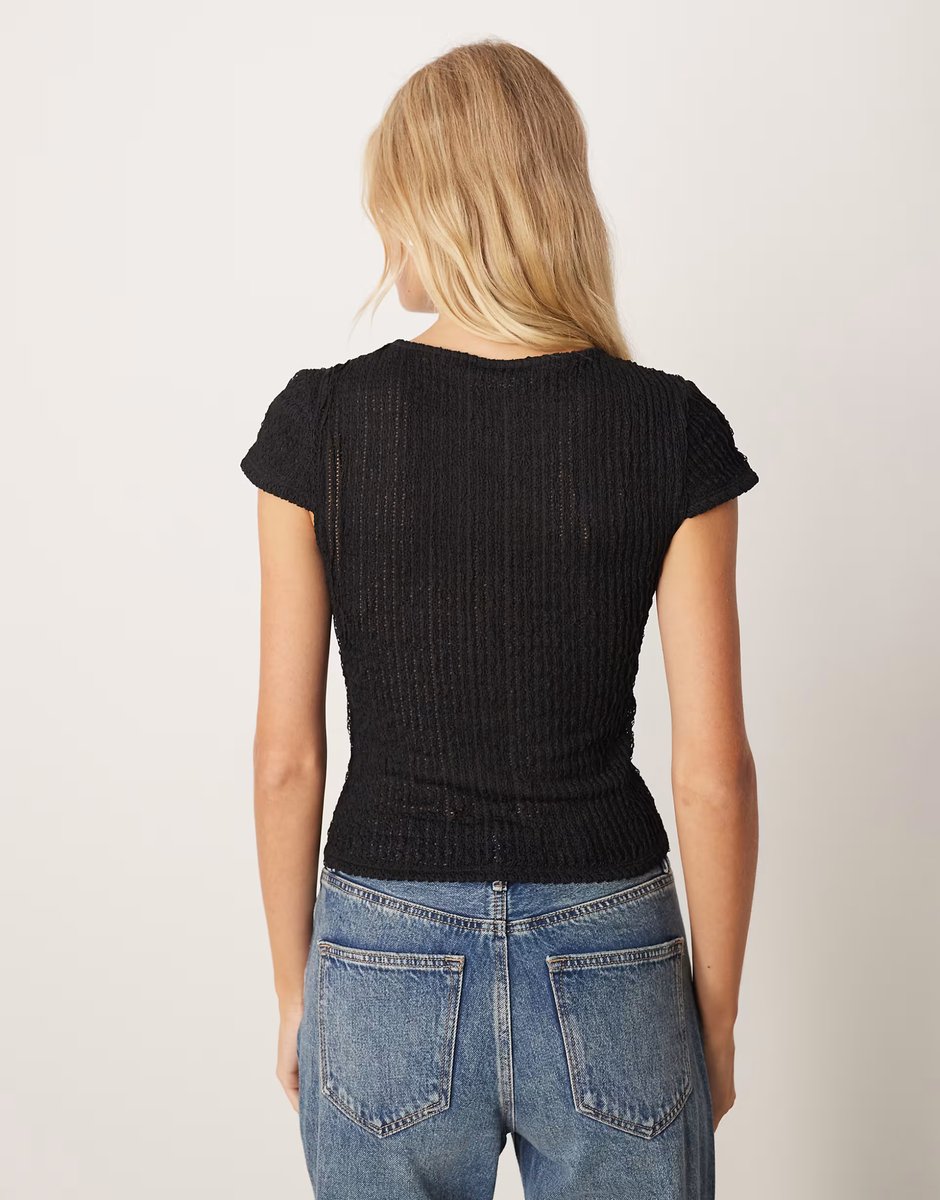 ASOS ASOS DESIGN textured ruffle baby tee in black - BLACK - 4