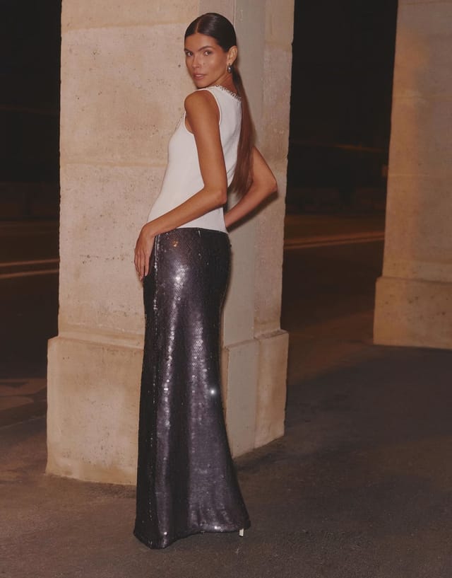 ASOS 4th & Reckless sequin column maxi skirt in silver - 3