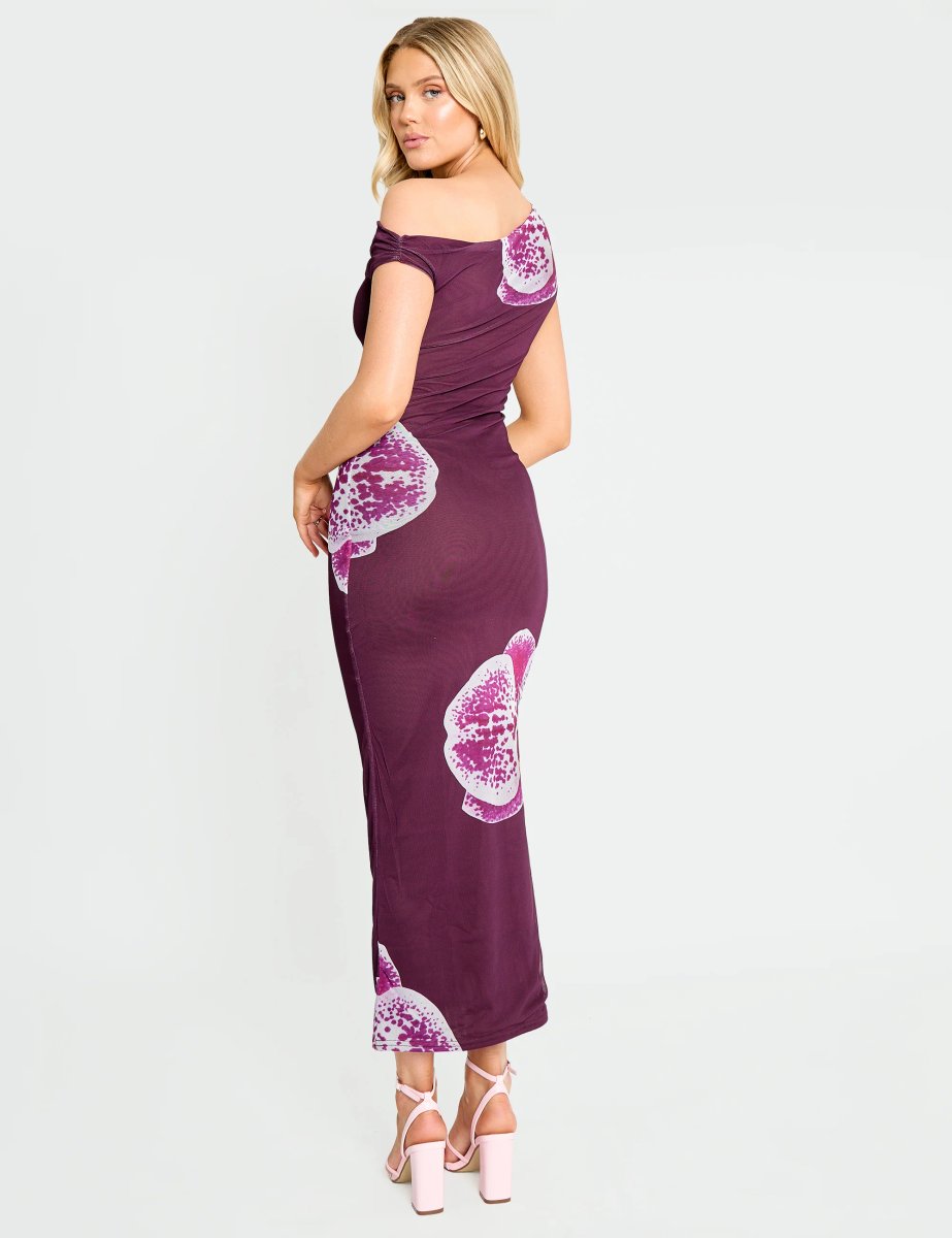 Public Desire Asymmetric One Shoulder Floral Maxi Dress Burgundy - 3