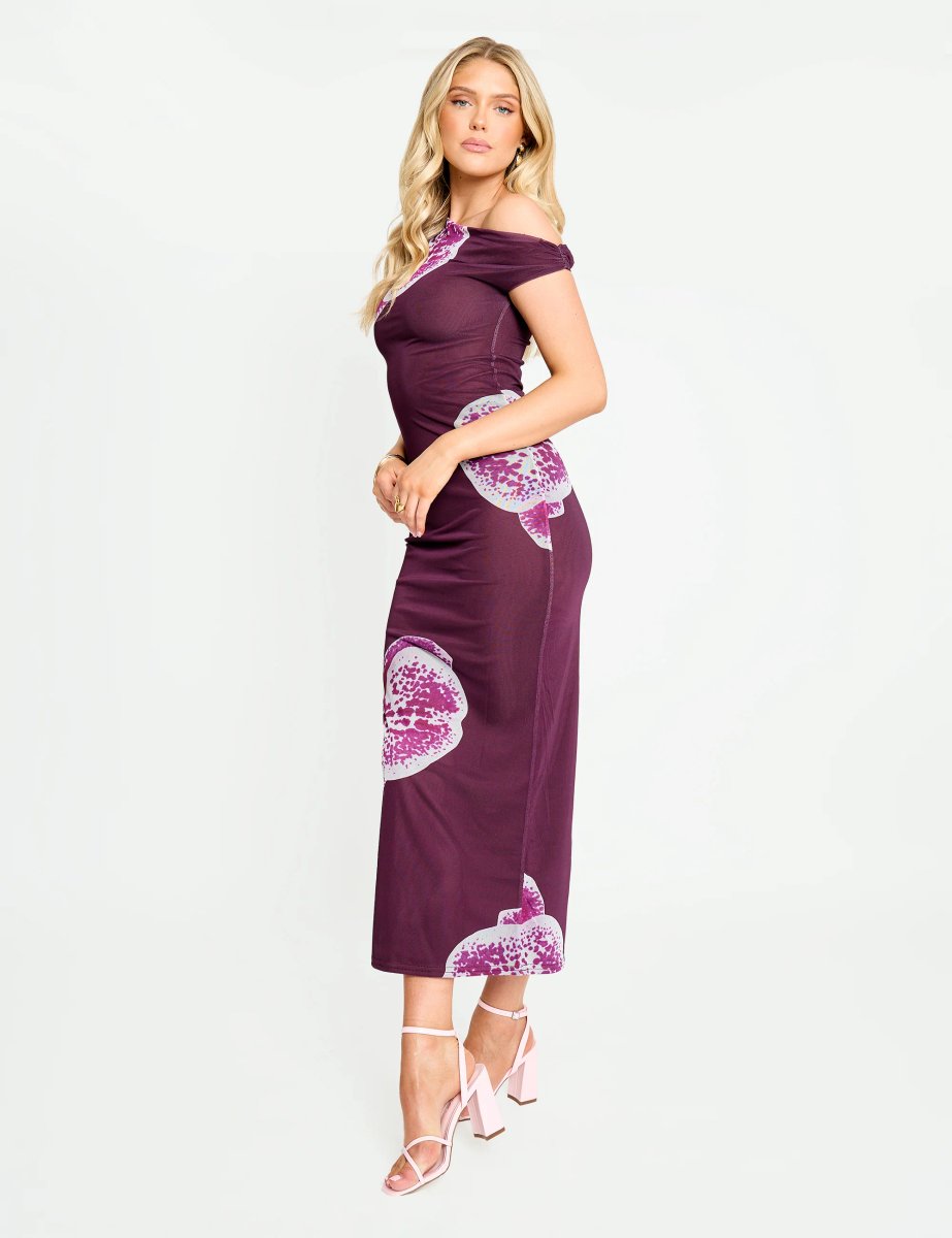 Public Desire Asymmetric One Shoulder Floral Maxi Dress Burgundy - 4