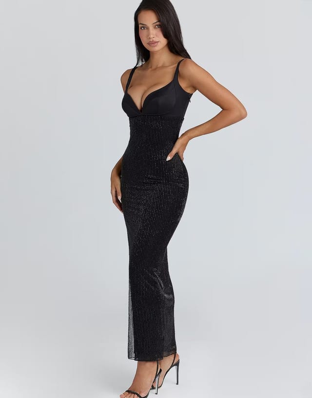 ASOS House of CB Ari hand beaded embellished maxi dress - limited edition in black - BLACK - 3