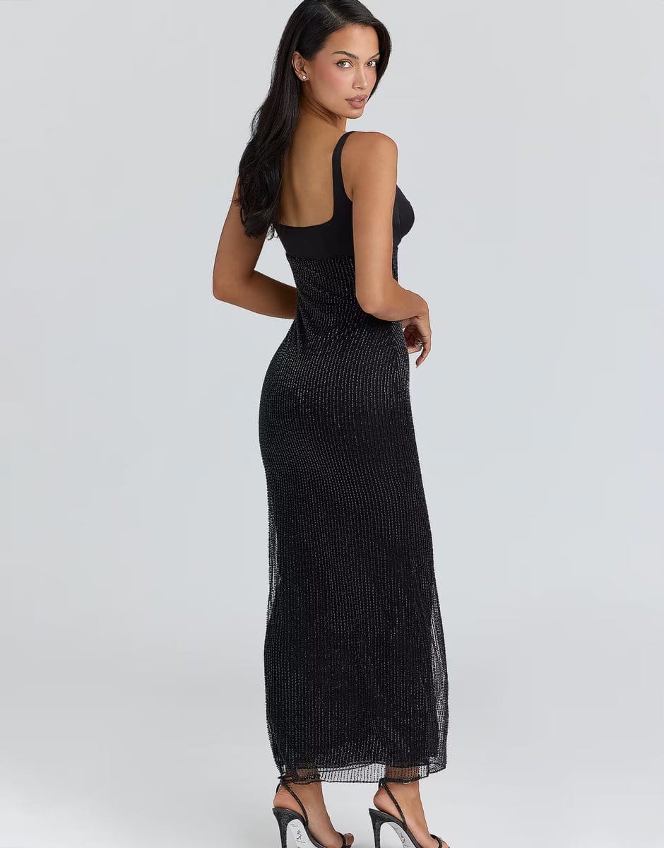 ASOS House of CB Ari hand beaded embellished maxi dress - limited edition in black - BLACK - 4