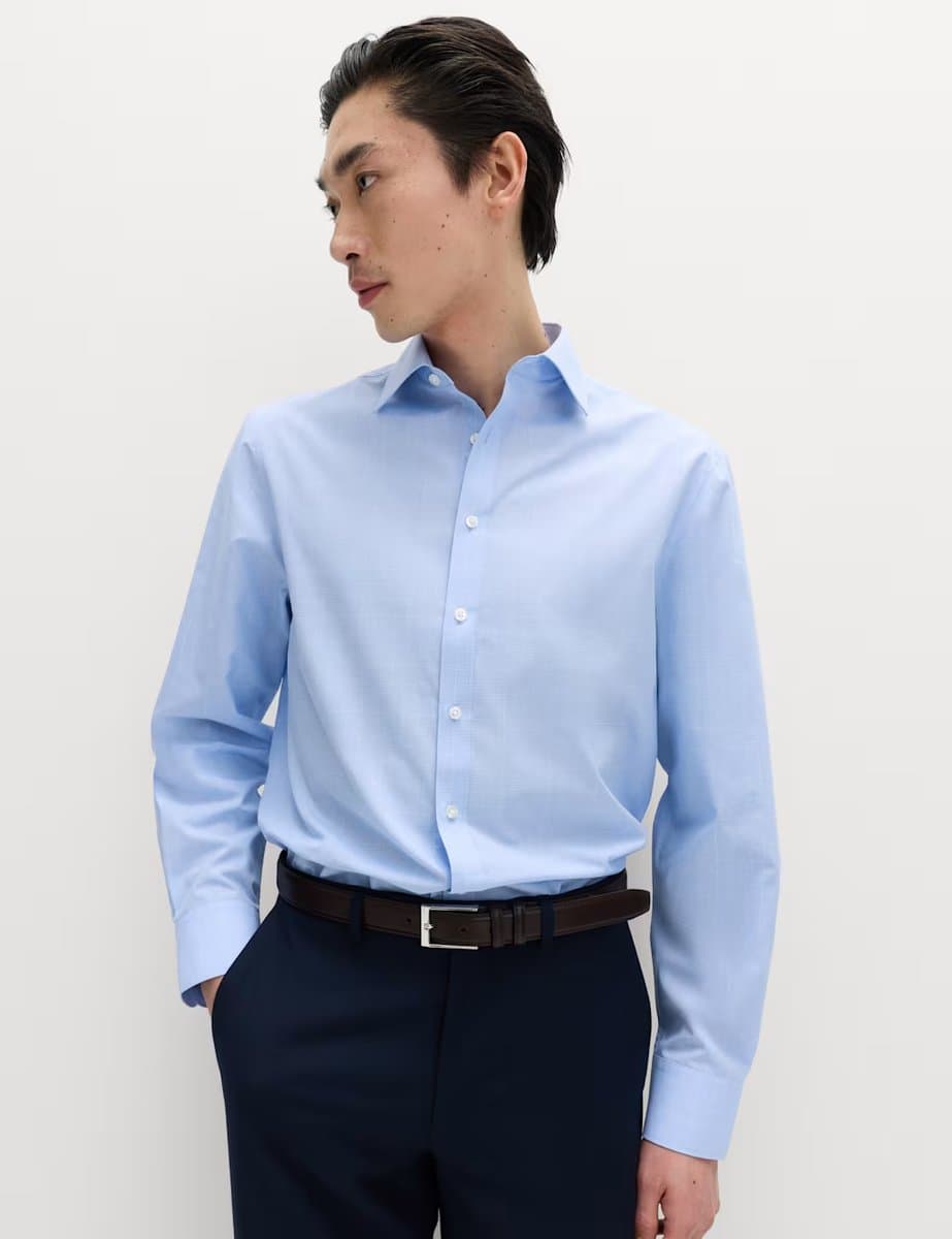 Marks & Spencer M&S 2 Pack Regular Fit Easy Iron Long Sleeve Shirts Blue Mix