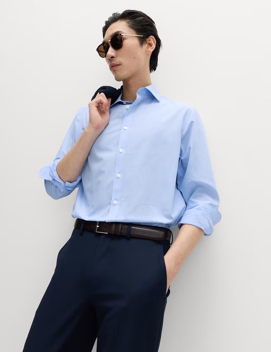 Marks & Spencer M&S 2 Pack Regular Fit Easy Iron Long Sleeve Shirts Blue Mix - 4