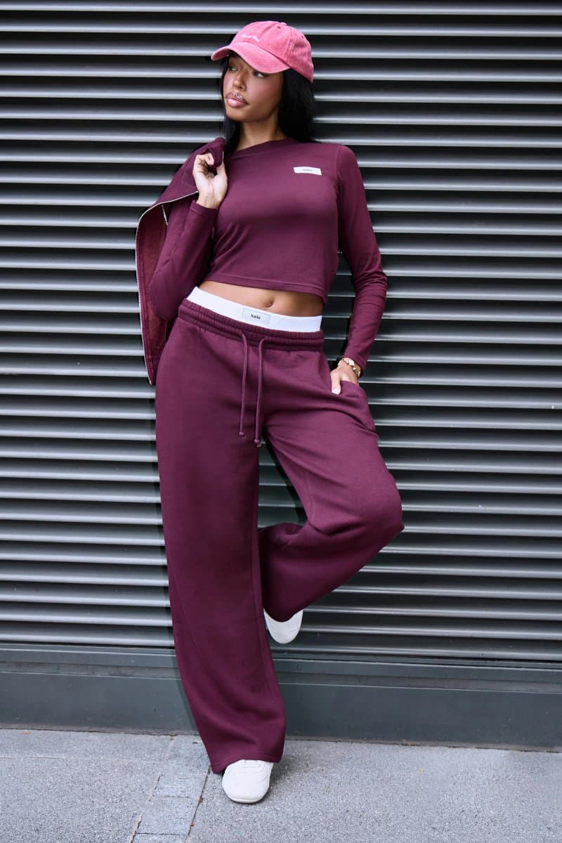 Kaiia Kaiia Label Plum Double Waistband Joggers